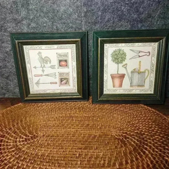 Set of 2 Gardening/ Topiary Print Framed Wall Art Decor  Botanical 8.5 X 8.5 in - Picture 1 of 7